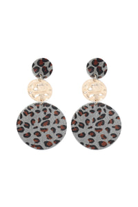 Thumbnail for Round Leopard Leather With Metal Link Drop Earrings - 5 COLORS -