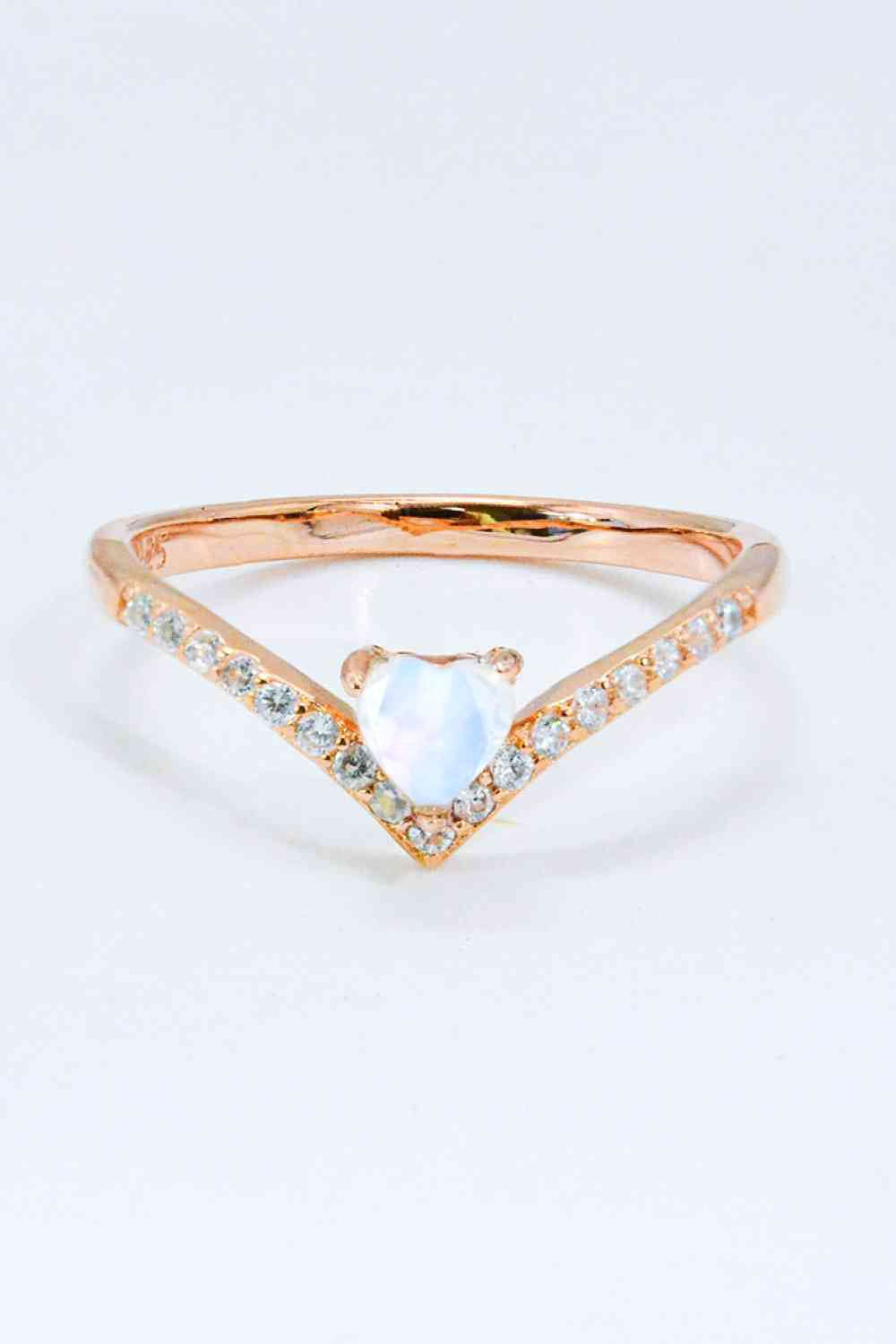 Moonstone Heart-Shaped Ring - T - SIZES 6 THRU 9 - 2 FINISHES -