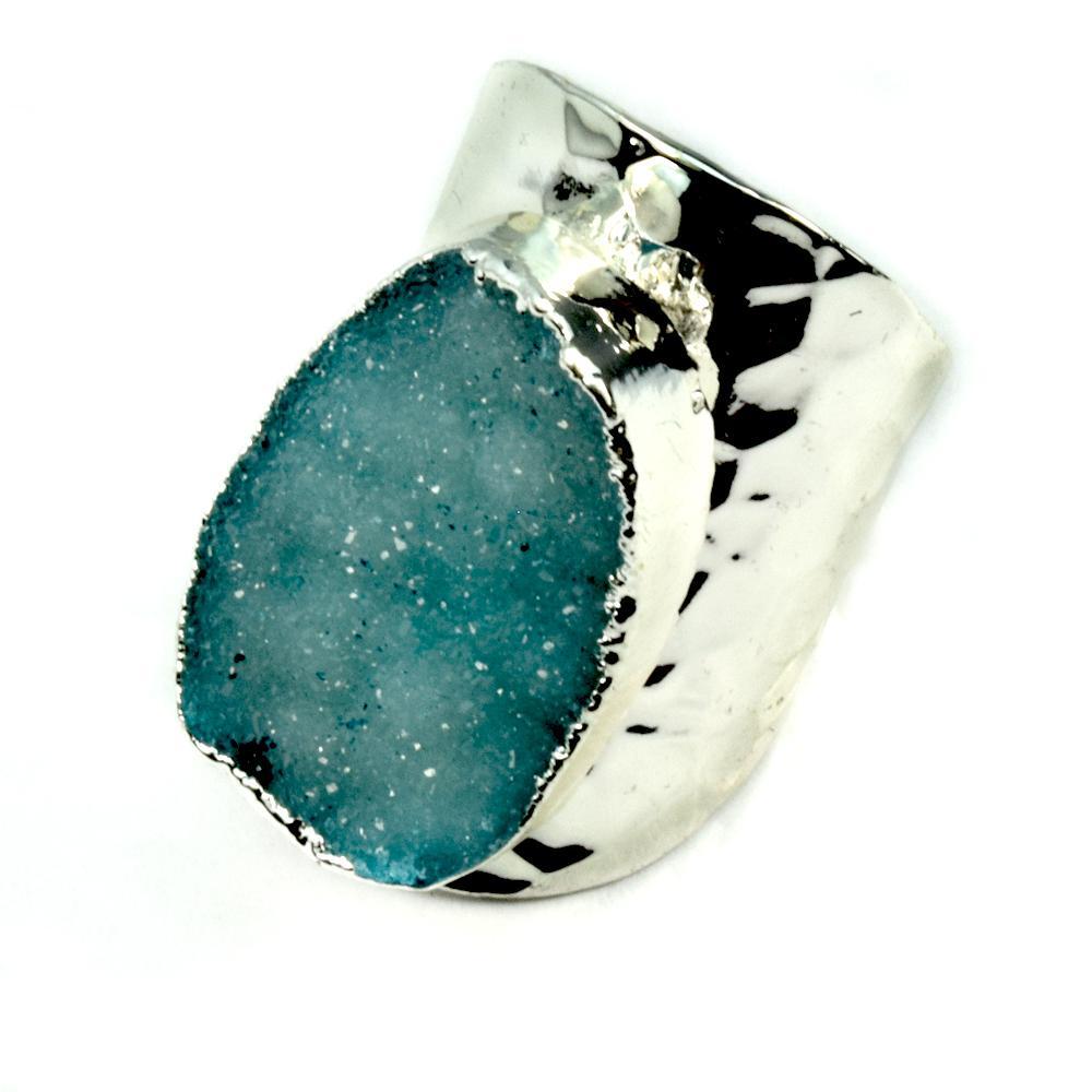 Christie Jean - Amy Druzy Statement Ring in Silver-Teal -