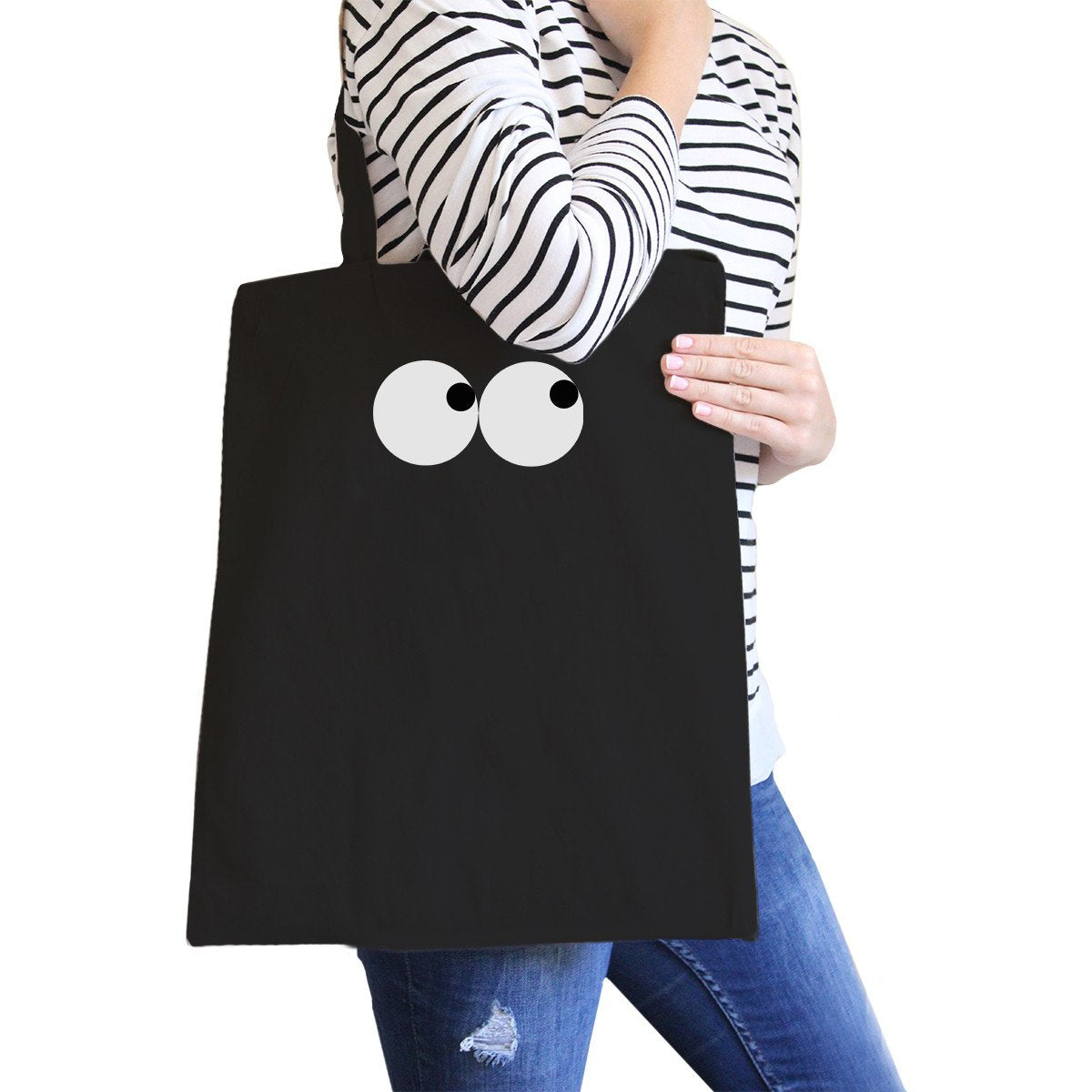 Eyes Emoji Black Canvas Bag for School Graphic Printed Tote Bags - 1 COLOR