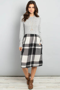 Thumbnail for Riah Fashion - Two Toned High Neck Long Sleeves Plaid Contrast Dress - 3 COLORS -