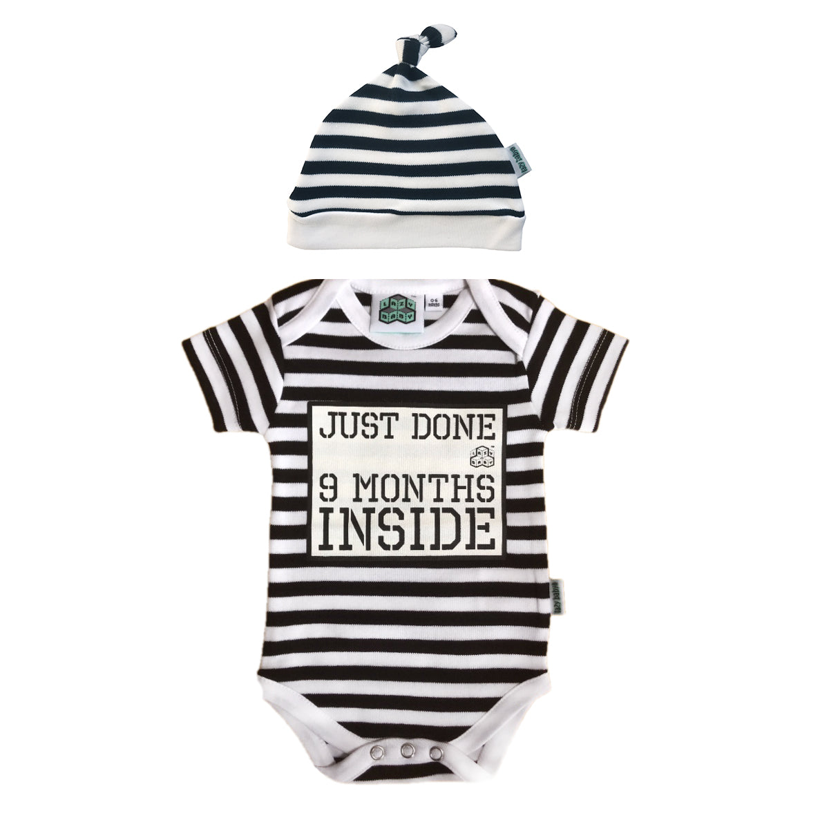 Baby Shower Gift - Just Done 9 Months Inside® Romper & Hat Gift Bundle -