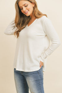 Thumbnail for Riah Fashion - V-Neck Long Sleeved Waffle Top - 7 COLORS -