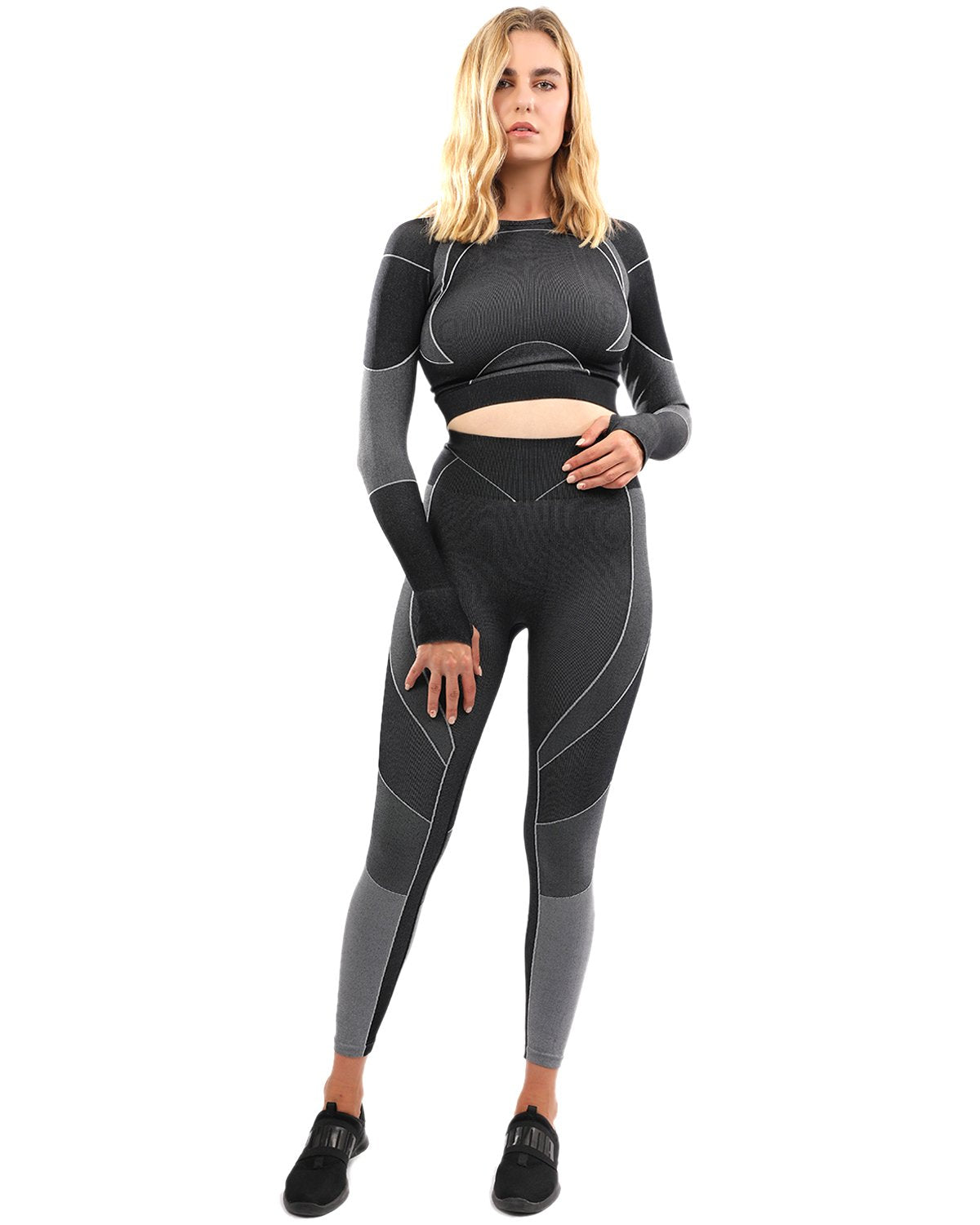 Savoy - Escolta Seamless Legging & Sports Top Set - Black & Charcoal Grey - 2 PCS. - 1 COLOR -