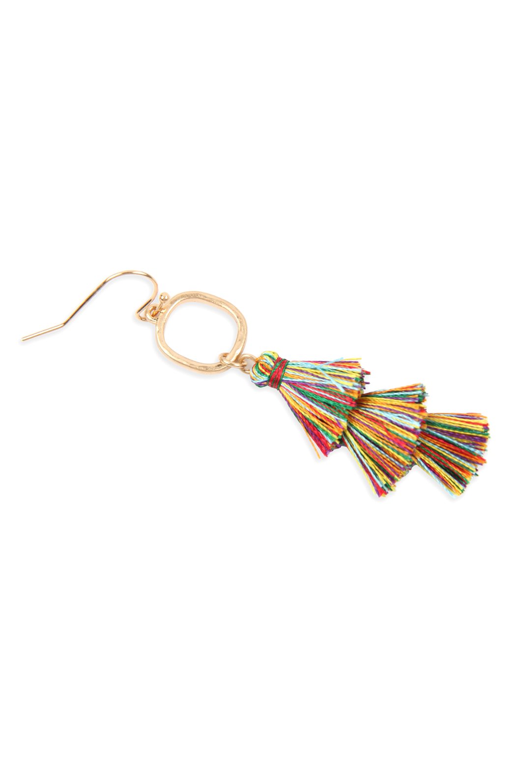 Three Drop Tassel With Metal Hook Earrings - 11 COLORS -