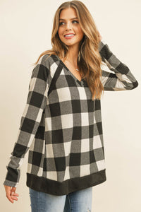 Thumbnail for Riah Fashion - Checker Plaid V-Neck Long Sleeve Top - 2 COLORS -