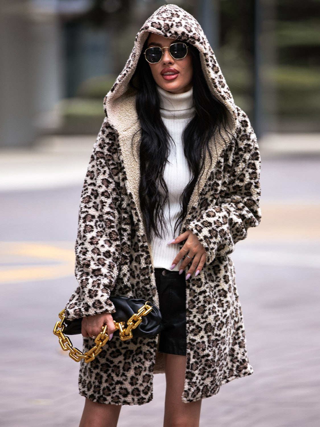 Leopard Hooded Coat with Pockets - T - 1 COLOR -