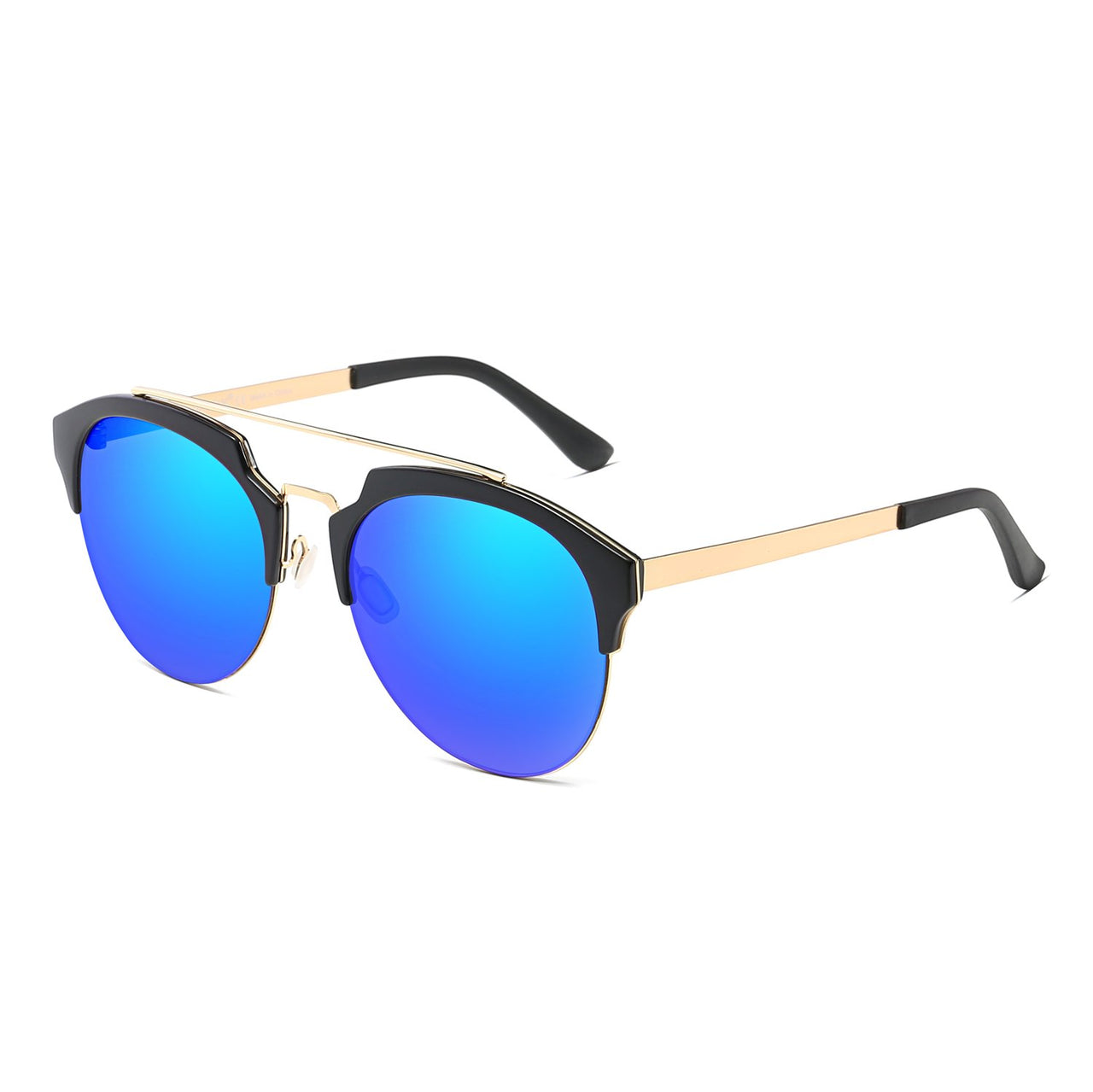 Corolla | CA15 - Half Frame Mirrored Lens Horned Rim Sunglasses Circle - 6 COLORS -