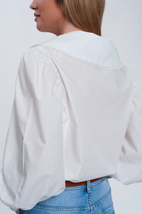 Thumbnail for Q2 - Oversized Collared Shirt in White - 1 COLOR