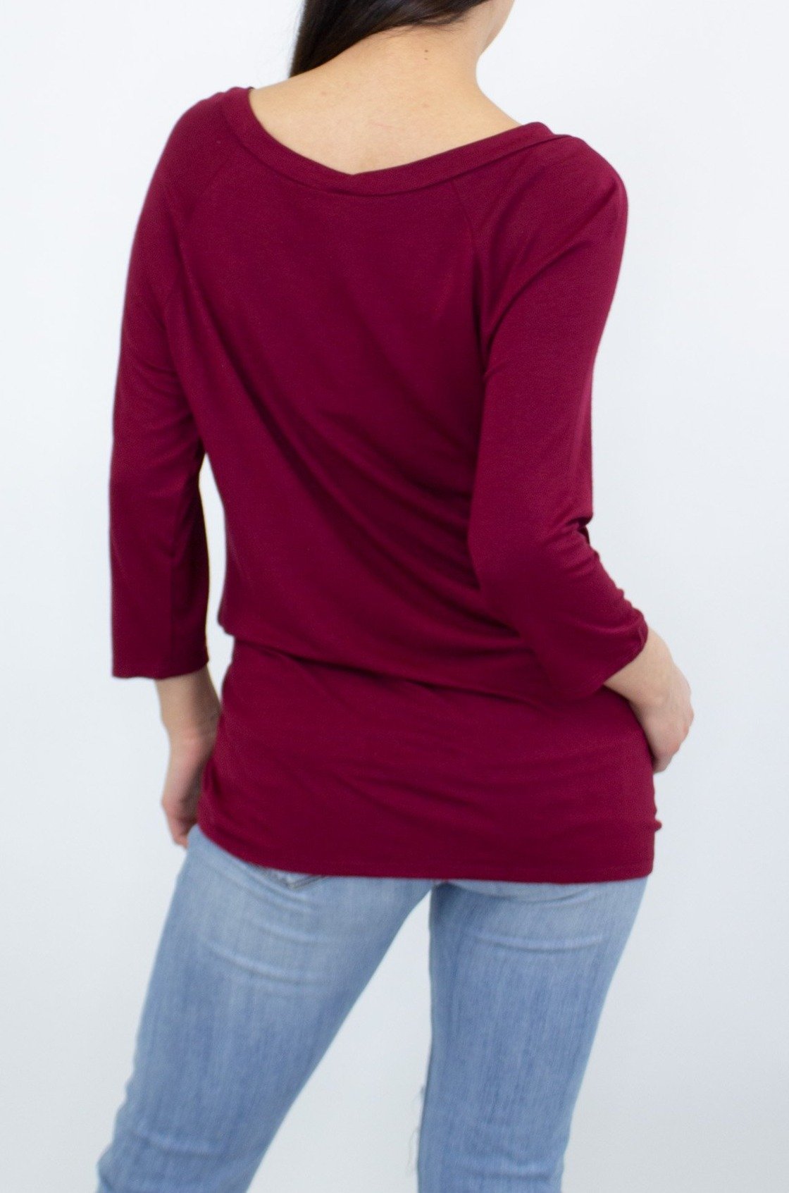 Stylespect - Twisted Front Comfortable Top - Wine - 1 COLOR -