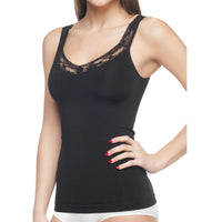 Thumbnail for Seamless Shaping Tank Top With Lace Trim Black -