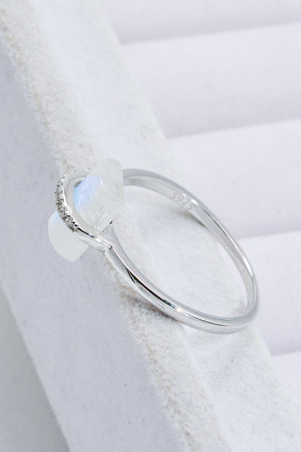 Natural Moonstone Platinum-Plated Ring - T - SIZES 6 THRU 9 - 3 FINISHES -