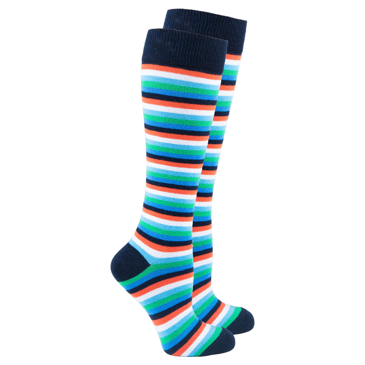 Women's Teal Sky Stripe Knee High Socks - 1 COLOR -