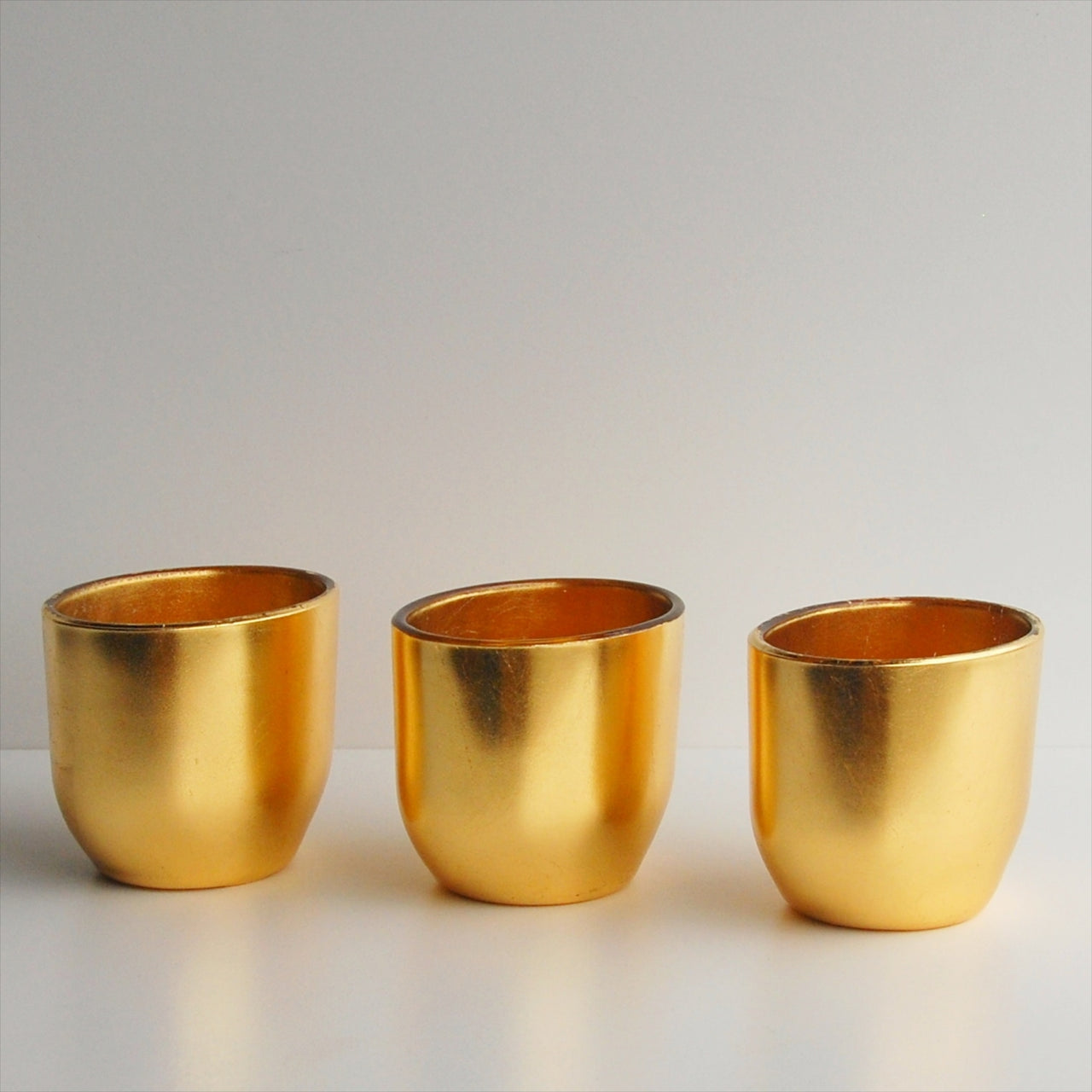 GILT - Set/3 mouth blown Gold Oval Vases -