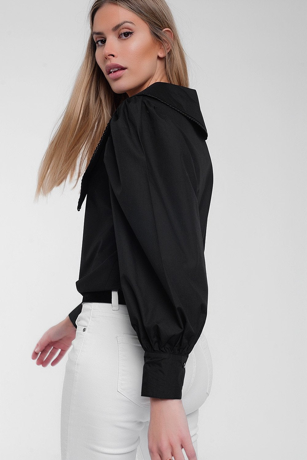 Q2 - Oversized Collared Shirt in Black - 1 COLOR -