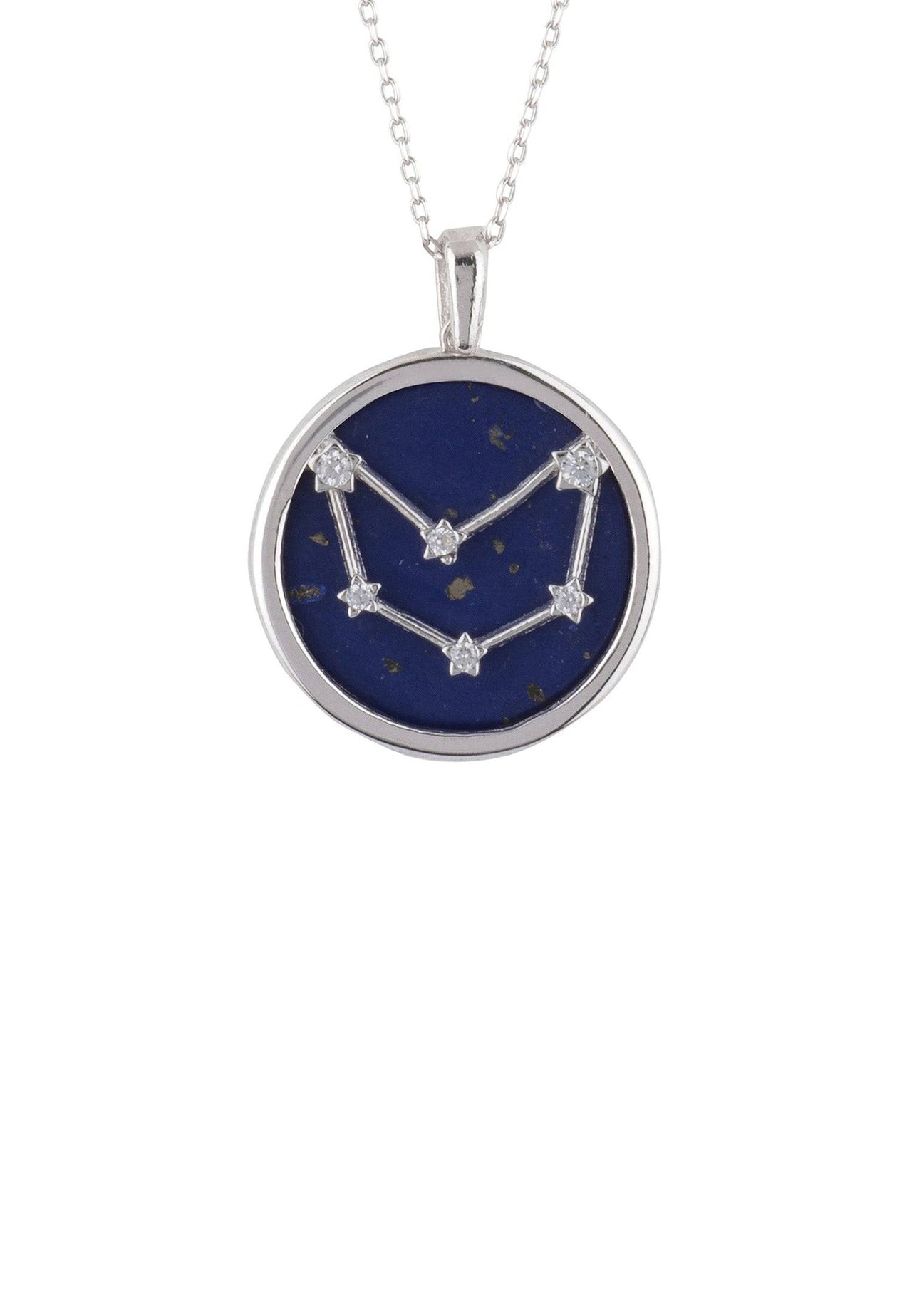 Zodiac Lapis Lazuli Gemstone Star Constellation Pendant Necklace Silver Capricorn -