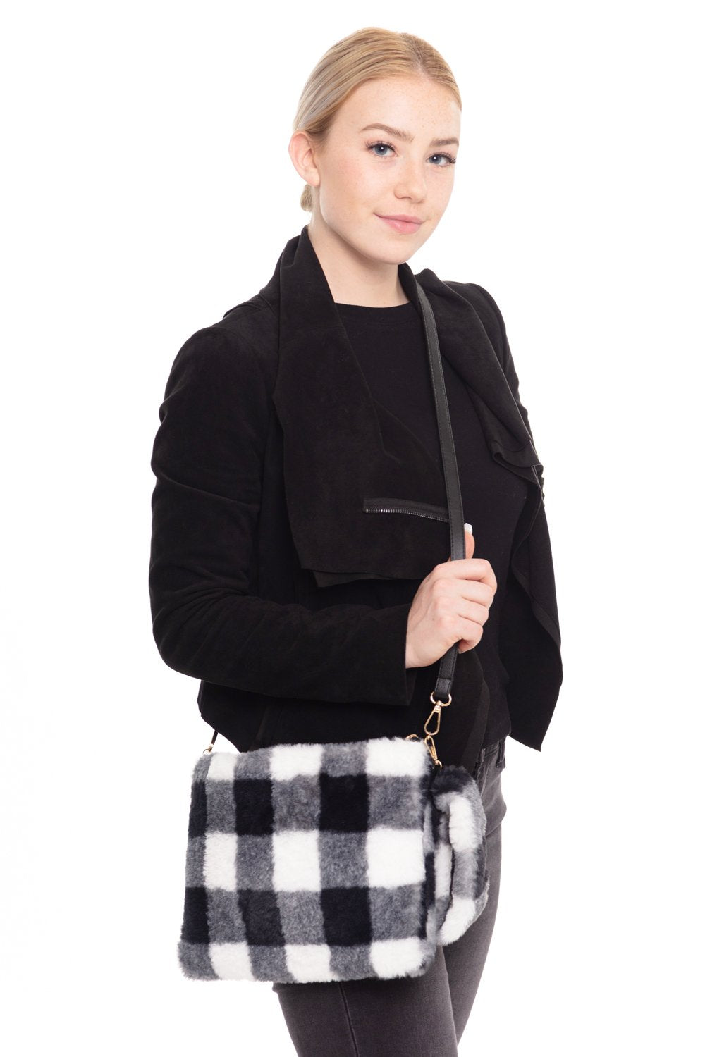 Riah Fashion - Black Buffalo Plaid Wristlet Clutch Crossbody Bag - 1 COLOR -