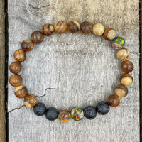 Thumbnail for Central - Rainbow Jasper, Lava Rock, & Sandalwood Mala Beaded Bracelet -