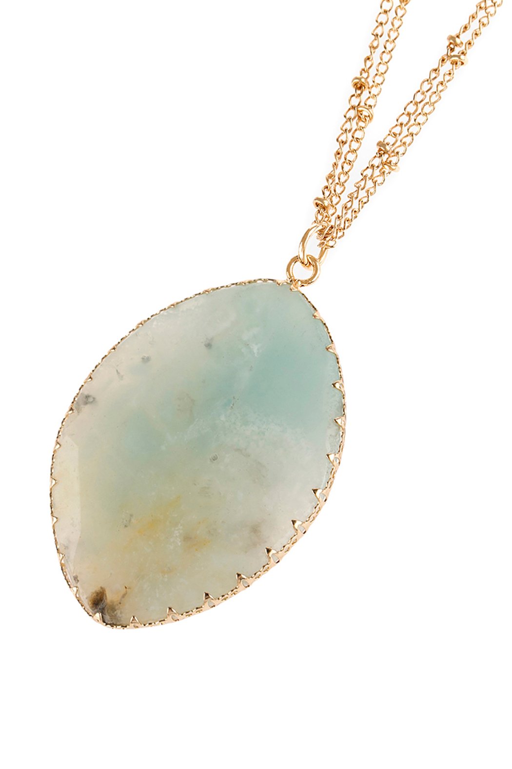 Natural Stone Wrap Oval Pendant Chain Necklace - 6 NATURAL STONES -