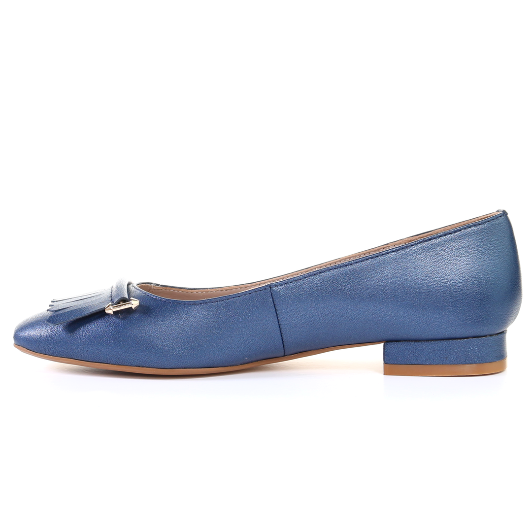 Tassel Leather Square Toe Ballerina (Blue)