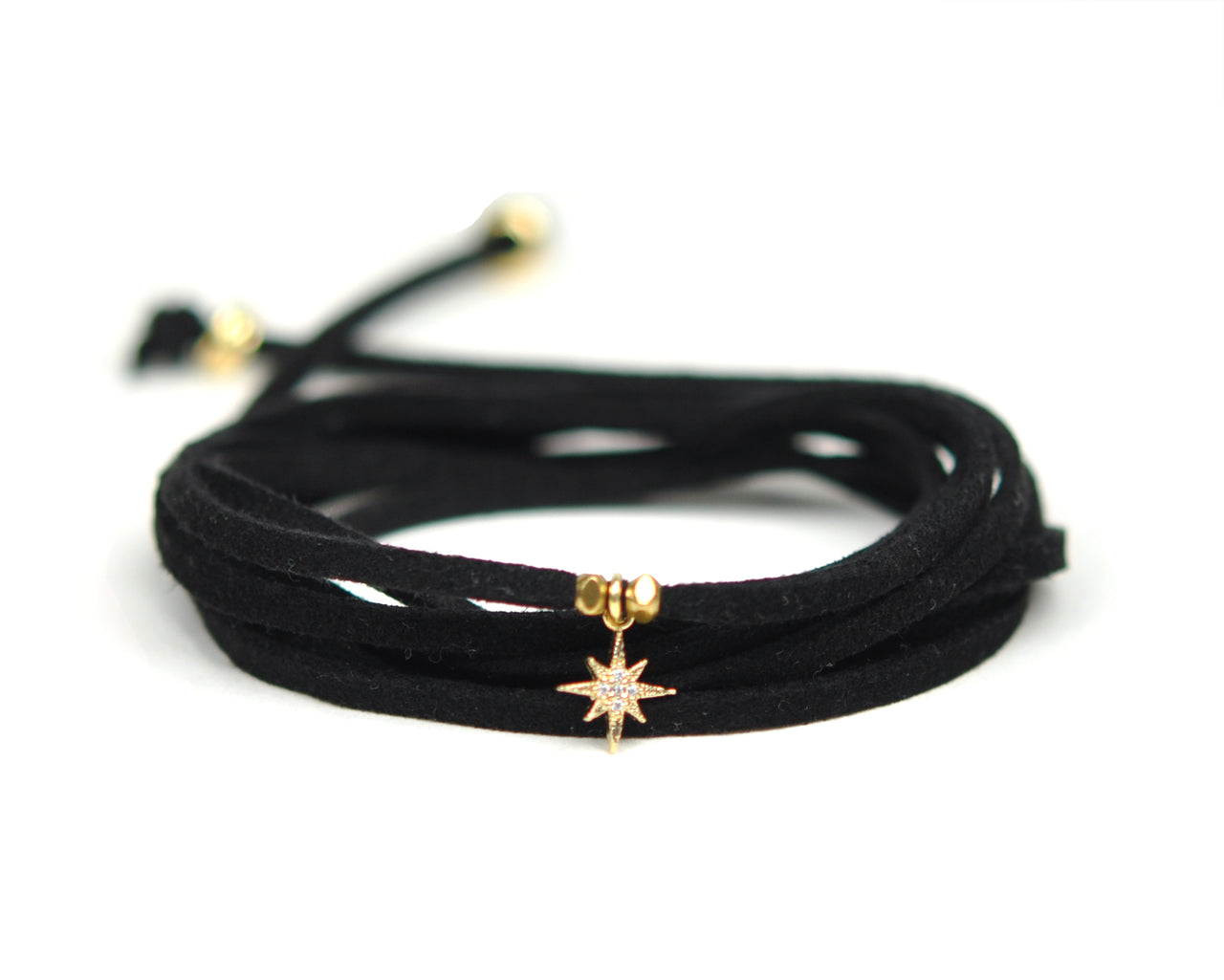 Gena Myint - North Star Black Suede Wrap Bracelet -