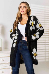 Thumbnail for Double Take Floral Button Down Longline Cardigan - T - 1 COLOR -