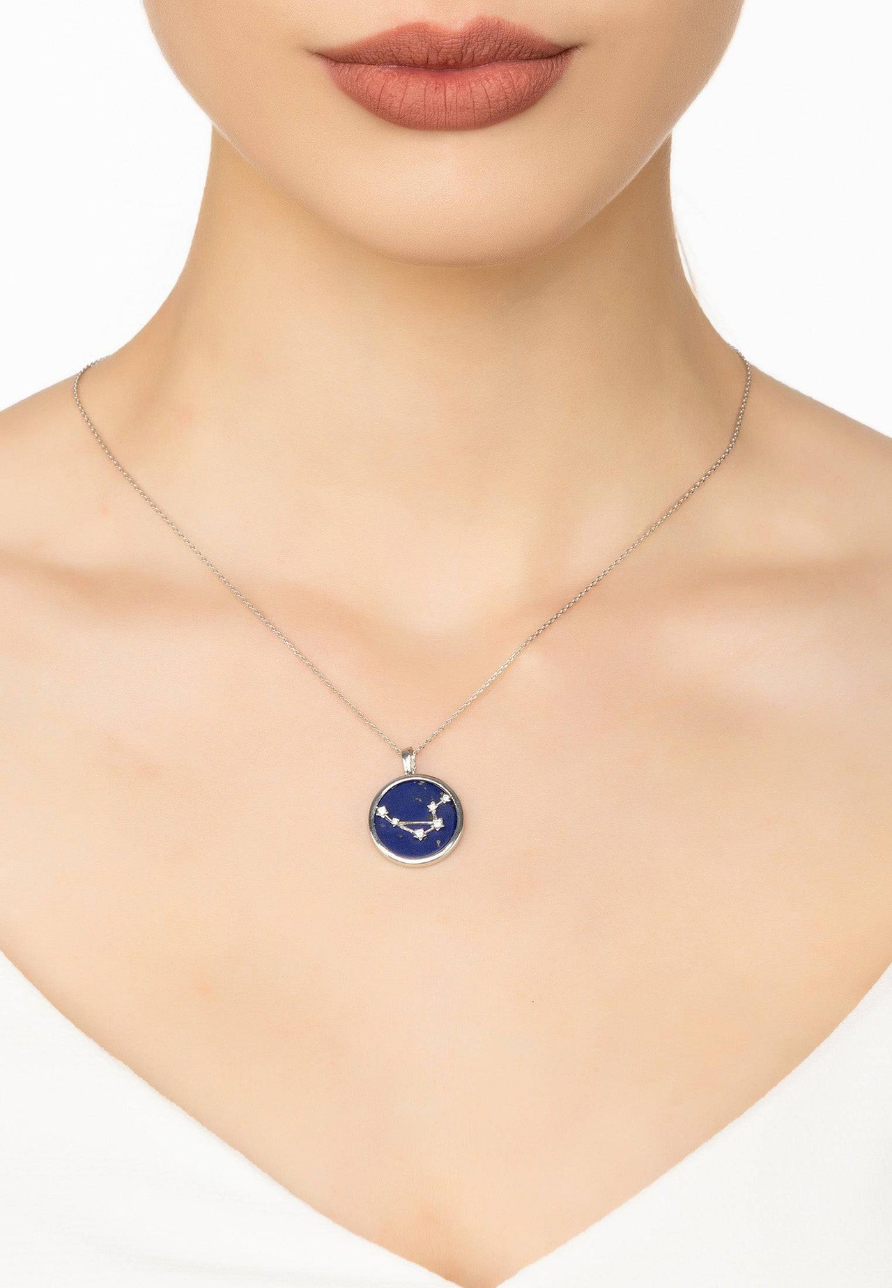 Zodiac Lapis Lazuli Gemstone Star Constellation Pendant Necklace Silver Libra -