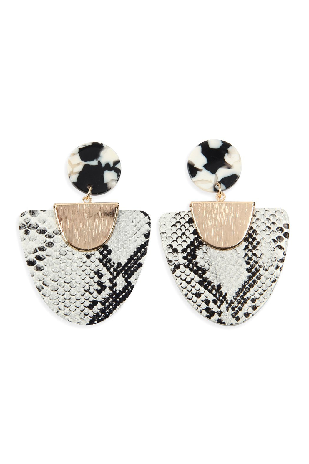 Snake Skin print - Fan Shape Leather Acrylic Post Earrings - 2 COLORS -