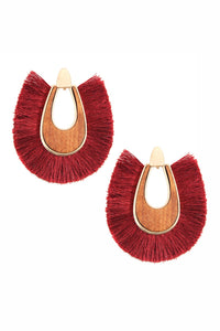 Thumbnail for Wood With Thread Tassel Post Earrings - 11 COLORS -