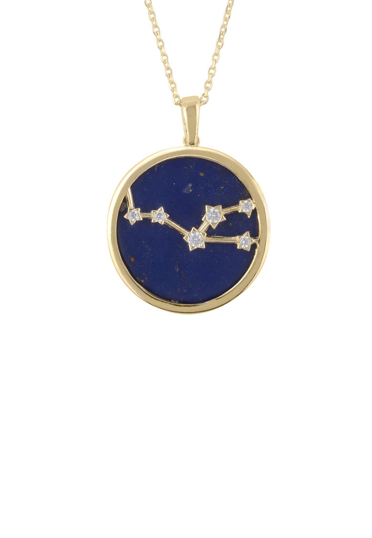 Zodiac Lapis Lazuli Gemstone Star Constellation Pendant Necklace Gold Taurus -