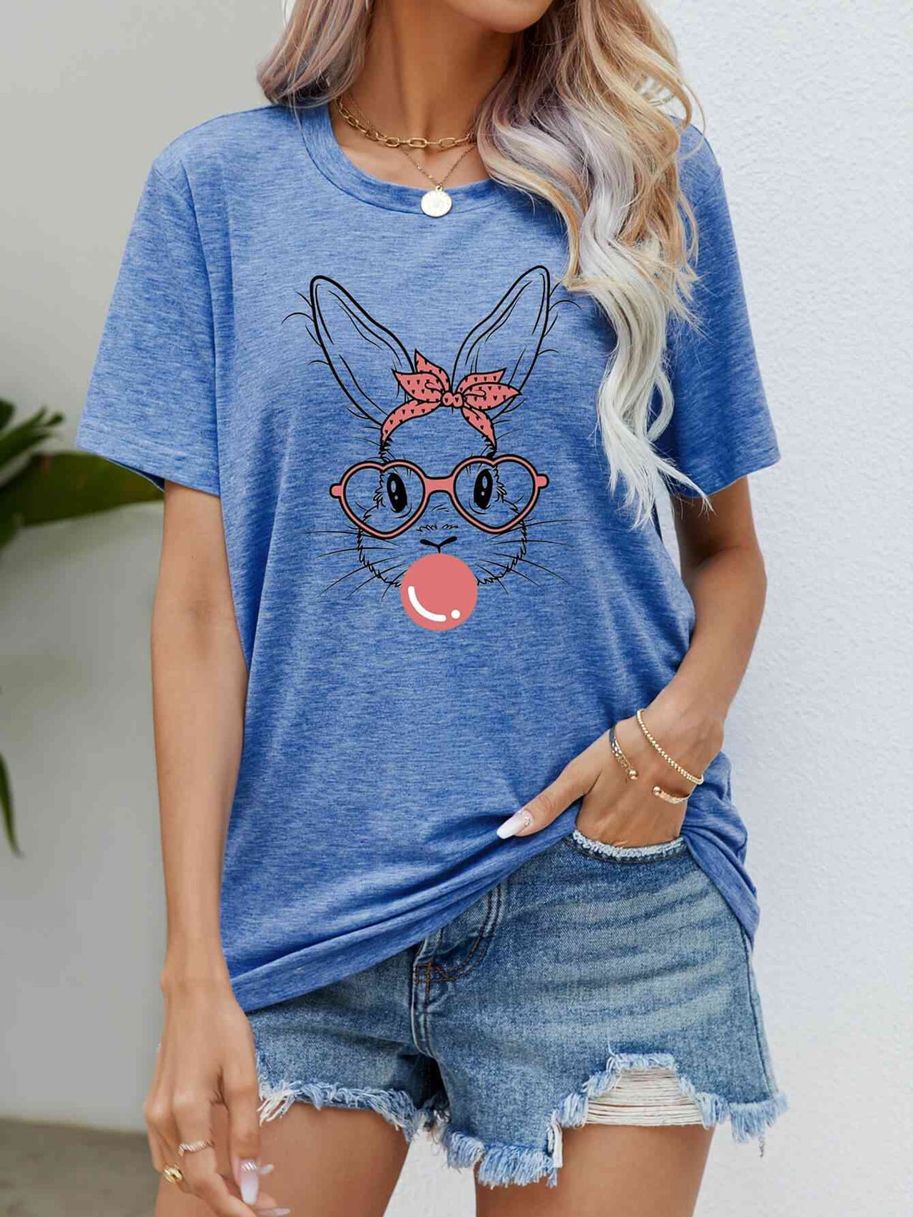 Easter Bunny Graphic Round Neck T-Shirt - T - 6 COLORS -