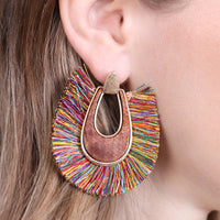 Thumbnail for Wood With Thread Tassel Post Earrings - 11 COLORS -