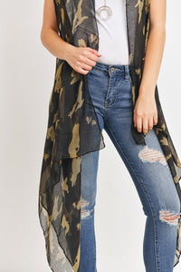 Thumbnail for Riah Fashion - Knee Length Camouflage Open Front Kimono Vest - 1 COLOR