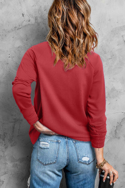 Heart Pearl Detail Round Neck Sweatshirt - T - 1 COLOR -