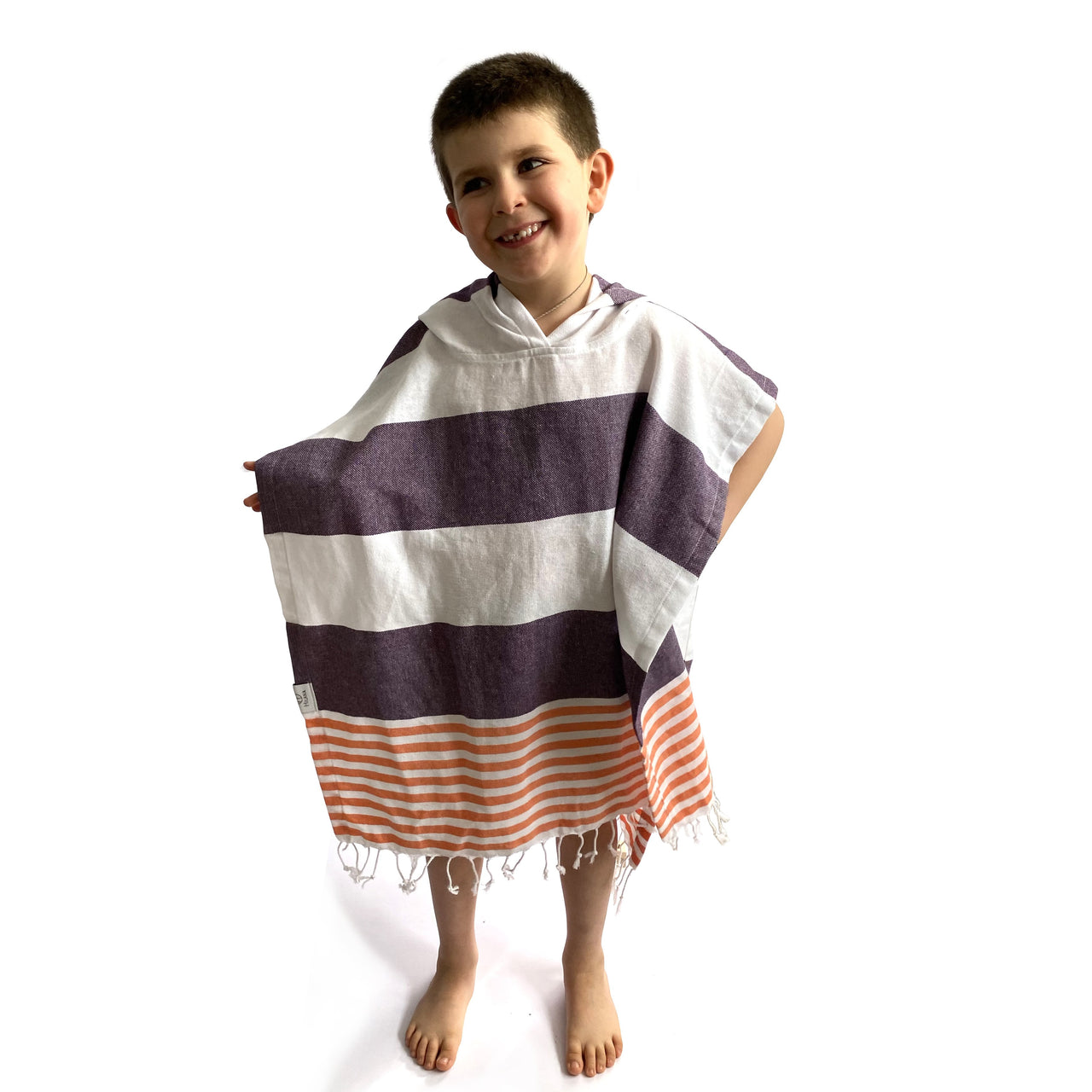 KIDS Hilana upcycled Cotton - Veracruz Hooded Poncho Towel - Purple - 1 COLOR -