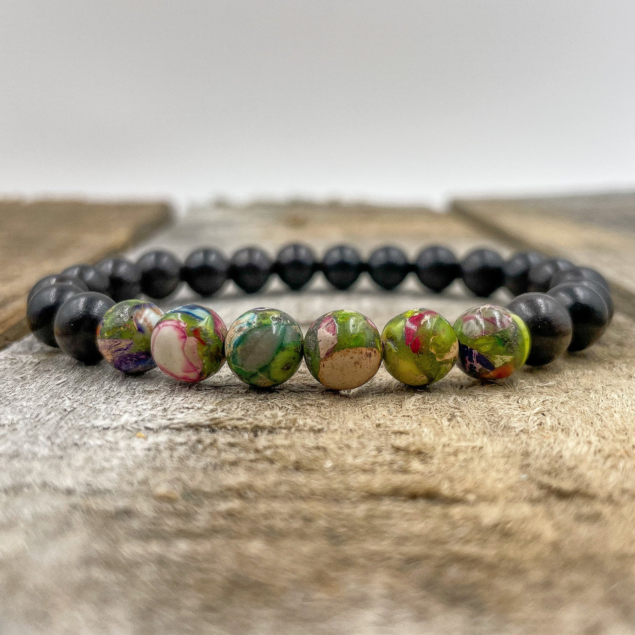 Grove - Rainbow Jasper & Ebony Blackwood Mala Beaded Bracelet -