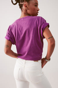 Thumbnail for Q2 - T Shirt in Purple With Text Print - 1 COLOR -