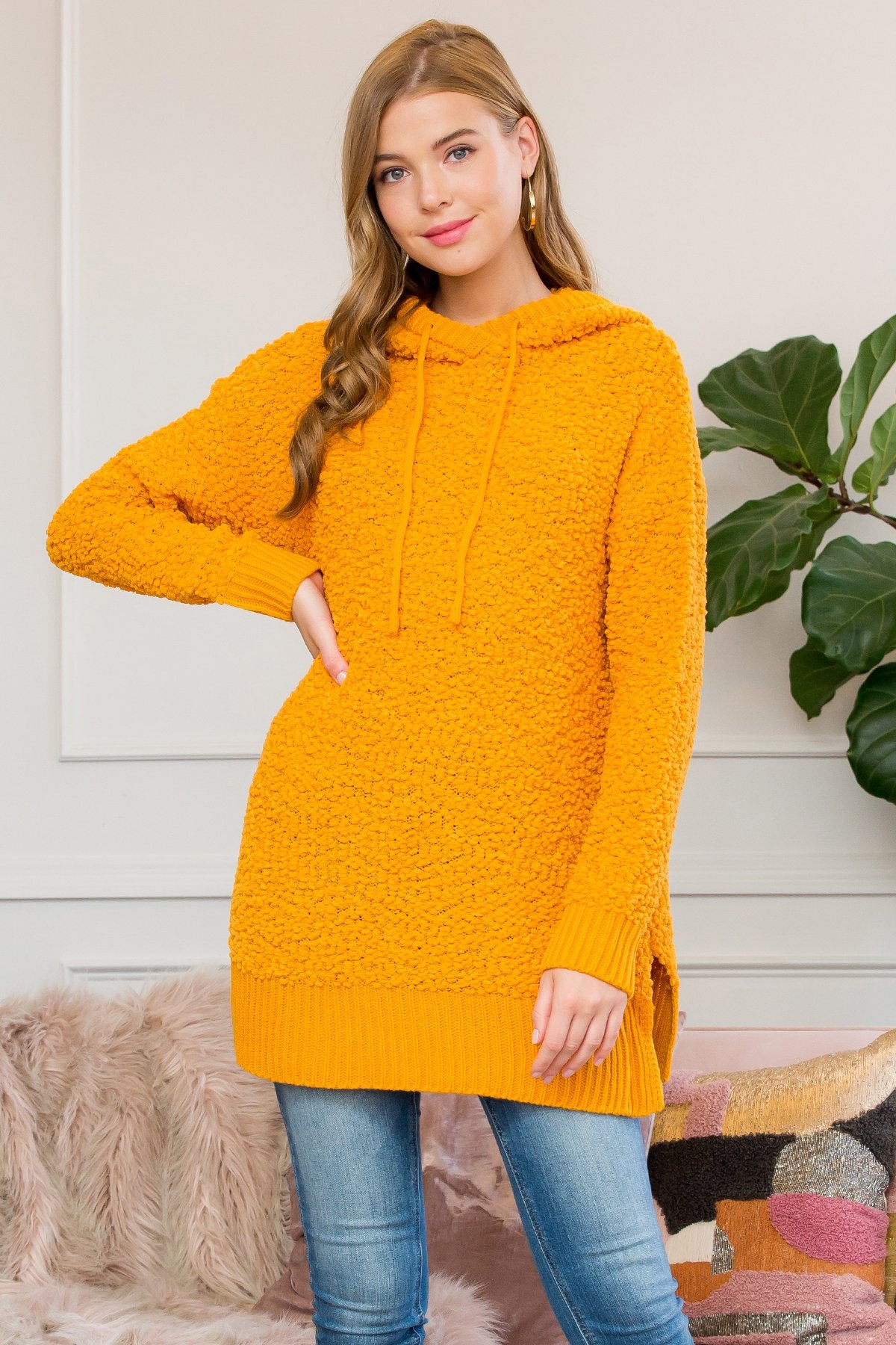 Riah Fashion - Popcorn Rib Detail Hooded Pullover - 16 COLORS -