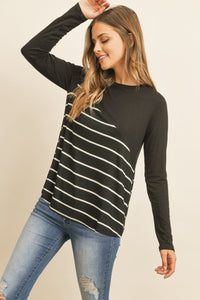 Thumbnail for Riah Fashion - Solid Stripe Contrast Color Block Top - 4 COLORS -