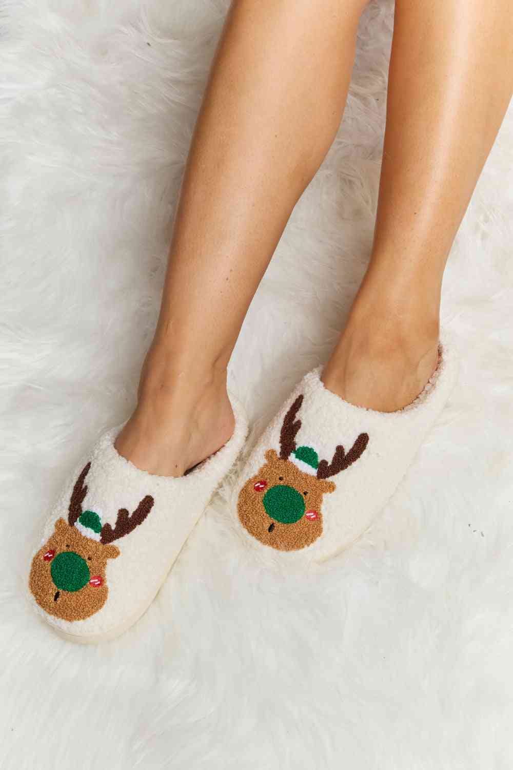 Melody Rudolph Print Plush Slide Slippers - T - 2 COLORS -