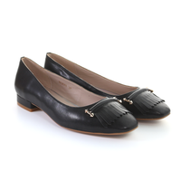 Thumbnail for Tassel Leather Square Toe Ballerina (Black)