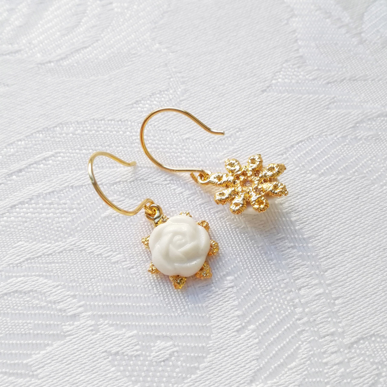 Mini Porcelain Camellia Flower Charm Earrings -