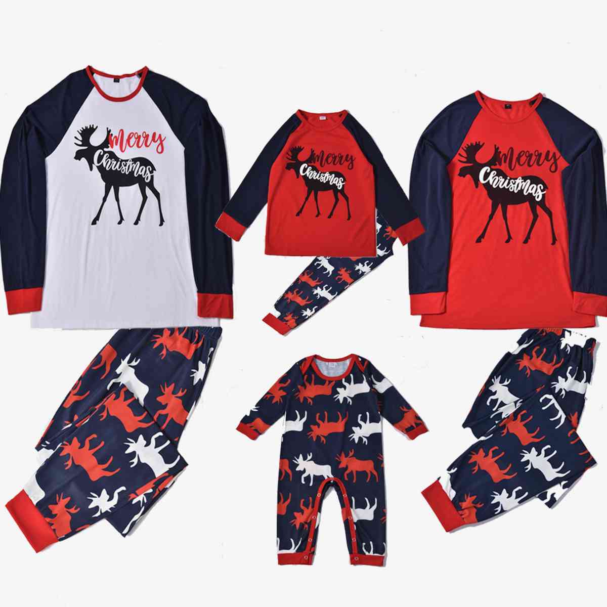 WOMEN MERRY CHRISTMAS Graphic Top and Reindeer Pants Set - T -