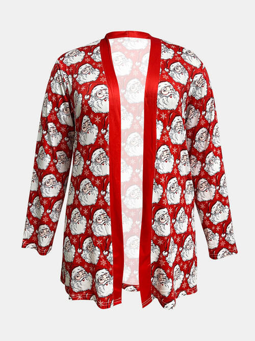 Plus Size Santa Print Open Front Long Sleeve Cardigan - SIZES 1XL THRU 3 XL - T - 1 COLOR -