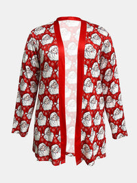 Thumbnail for Plus Size Santa Print Open Front Long Sleeve Cardigan - SIZES 1XL THRU 3 XL - T - 1 COLOR -