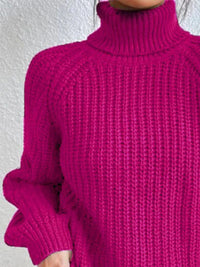 Thumbnail for Full Size Turtleneck Rib-Knit Slit Sweater - T - 12 COLORS -