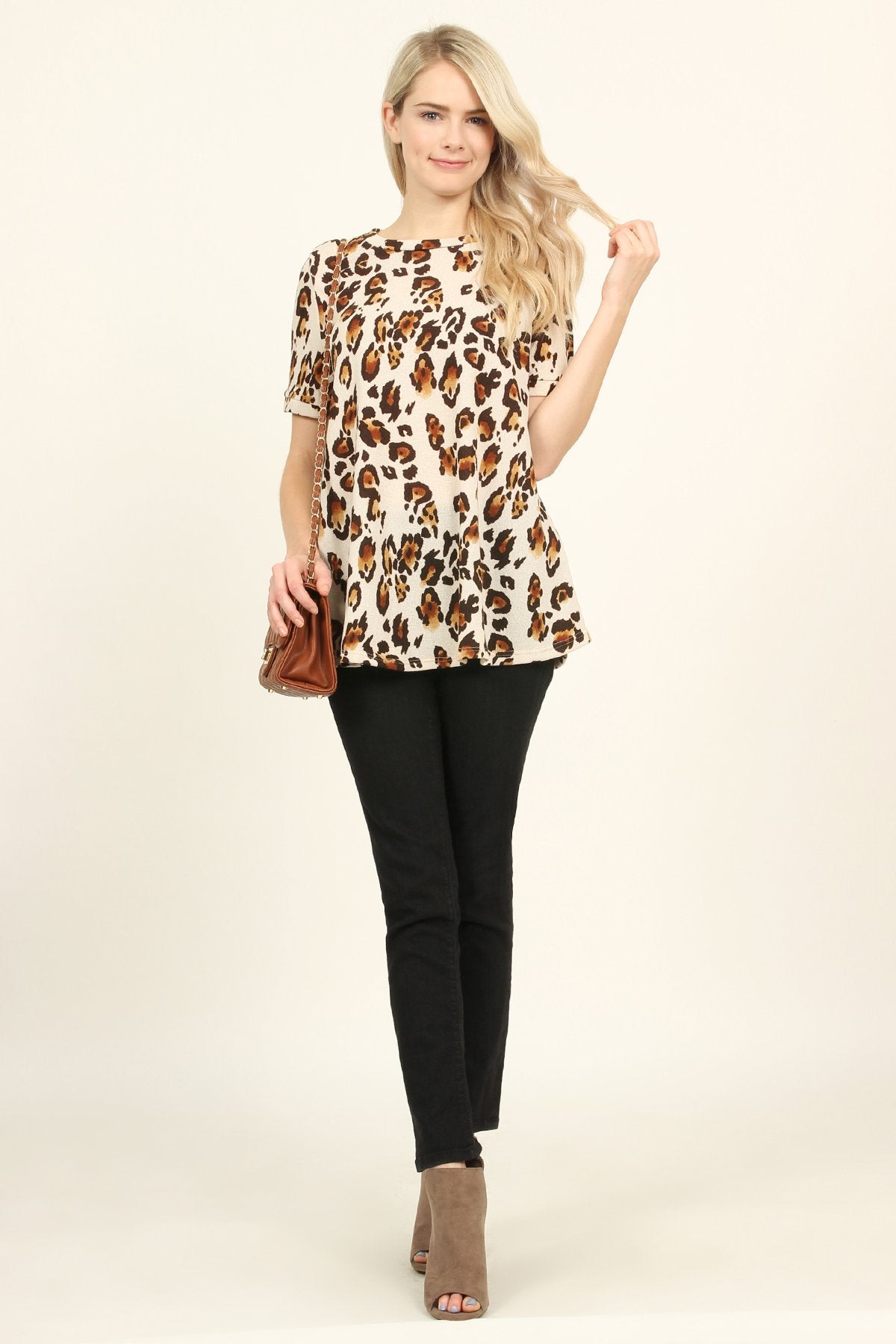 Riah Fashion - Short Sleeve Leopard Knit Sweater - 2 COLORS -