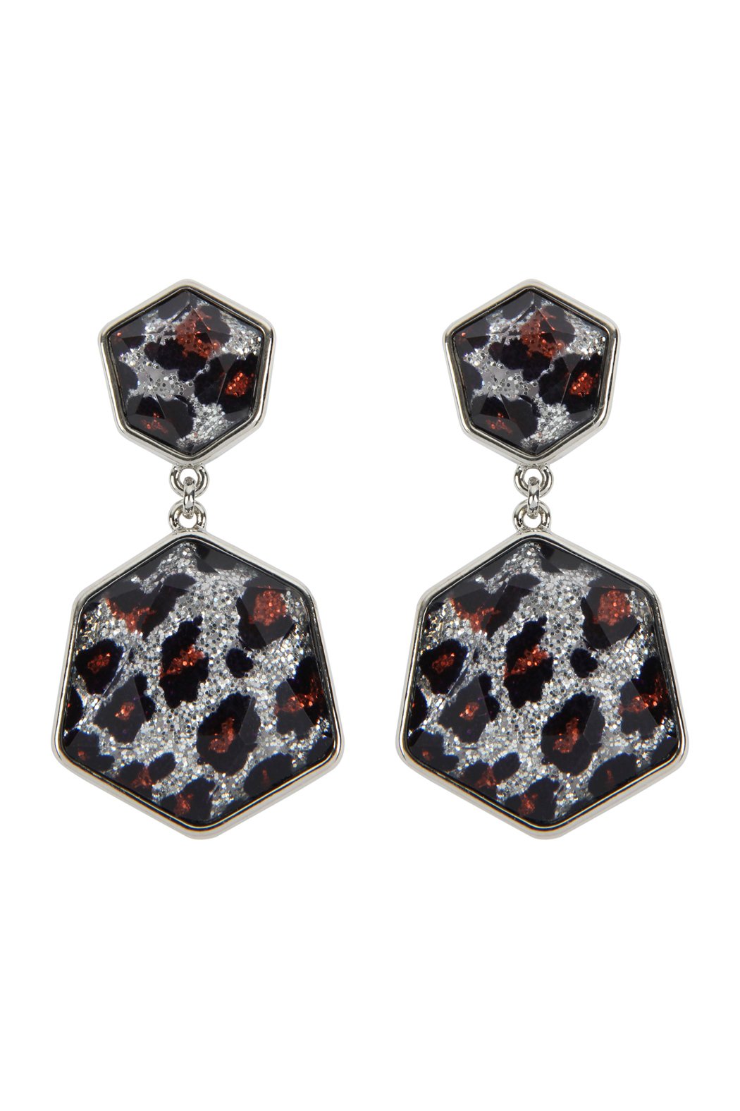 Glitter Gold Leopard Hexagon Post Dangle Earrings - 4 COLORS -