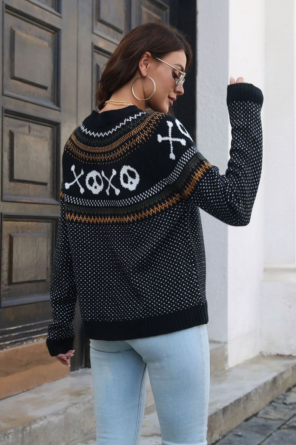 Ghost Pattern Round Neck Long Sleeve Sweater - T - 7 COLORS -