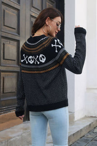 Thumbnail for Ghost Pattern Round Neck Long Sleeve Sweater - T - 7 COLORS -